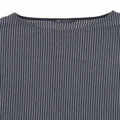 Marks & Spencer Womens Blue Striped Polyester Basic Blouse Size 10 Boat Neck