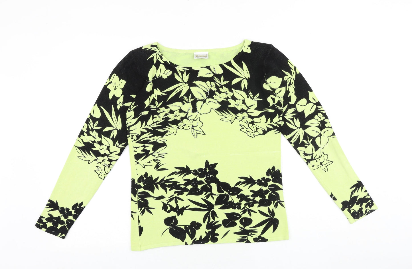 Roman Originals Womens Yellow Round Neck Floral Viscose Pullover Jumper Size S Pullover