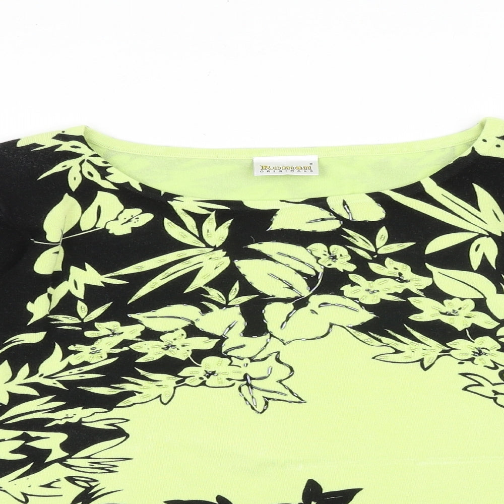 Roman Originals Womens Yellow Round Neck Floral Viscose Pullover Jumper Size S Pullover