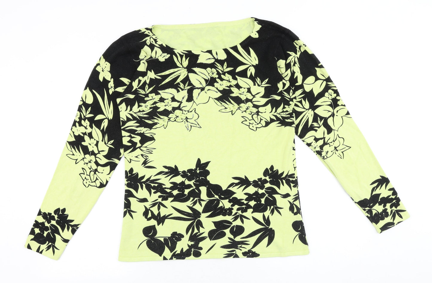 Roman Originals Womens Yellow Round Neck Floral Viscose Pullover Jumper Size M Pullover