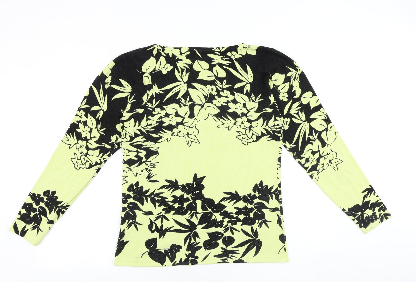 Roman Originals Womens Yellow Round Neck Floral Viscose Pullover Jumper Size M Pullover