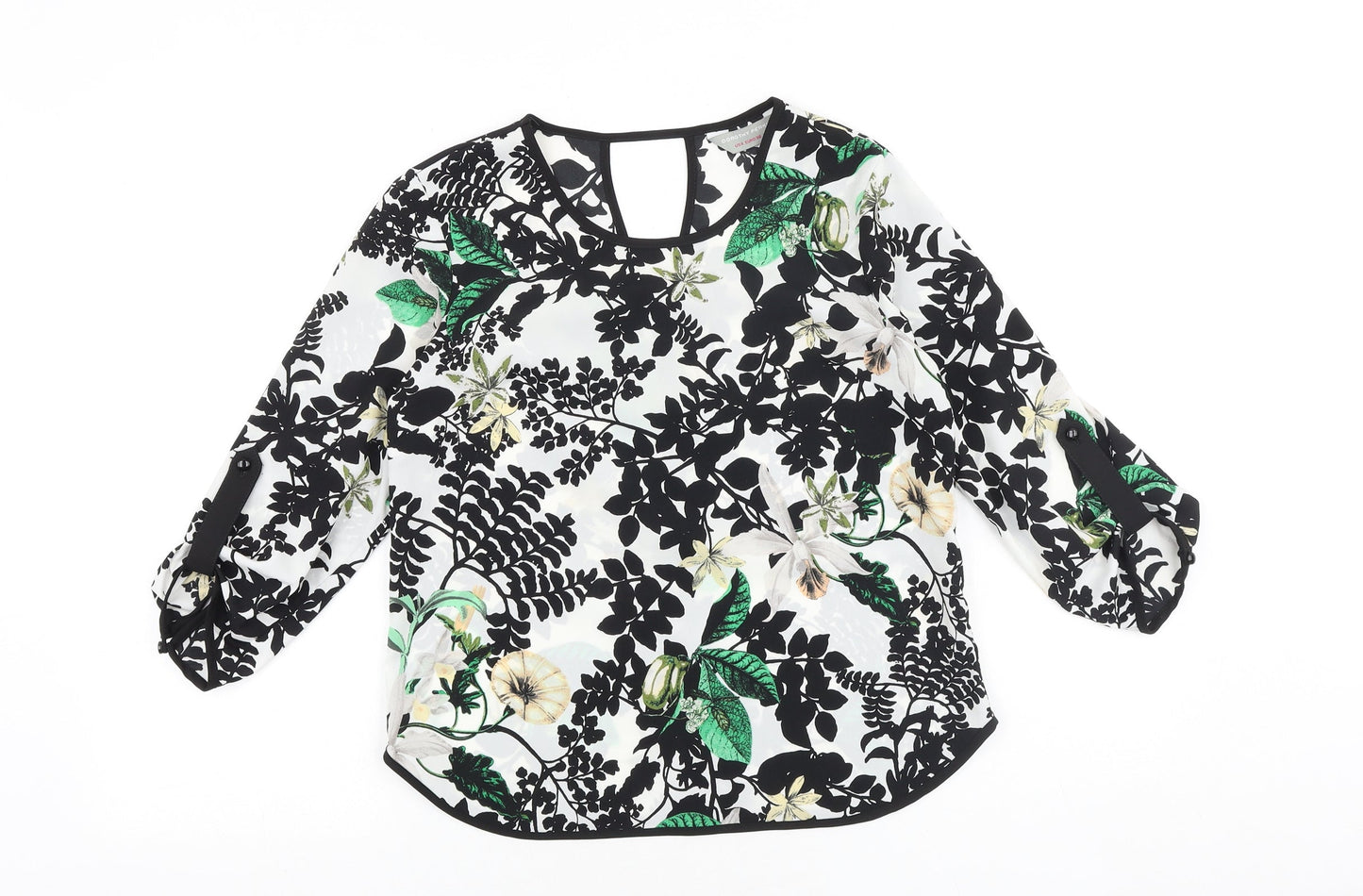 Dorothy Perkins Womens Black Floral Polyester Basic Blouse Size 8 Boat Neck