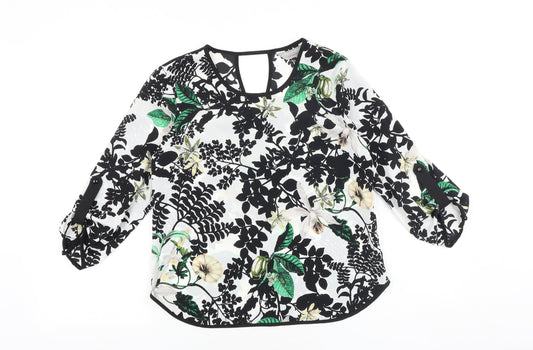 Dorothy Perkins Womens Black Floral Polyester Basic Blouse Size 8 Boat Neck