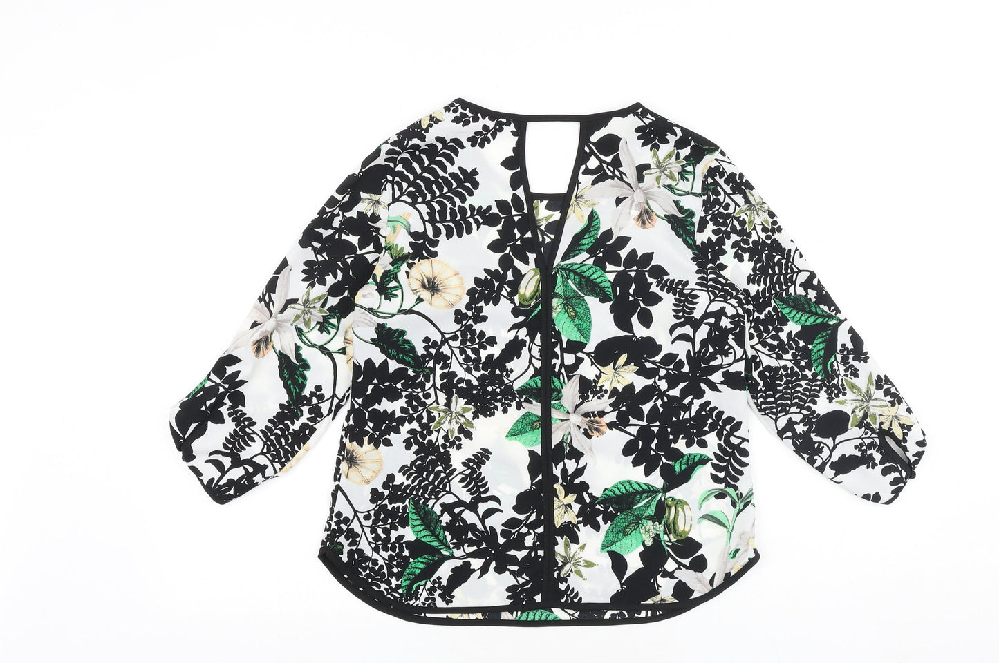 Dorothy Perkins Womens Black Floral Polyester Basic Blouse Size 8 Boat Neck