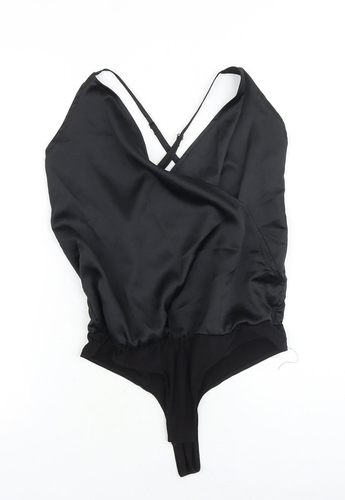 ASOS Womens Black Polyester Bodysuit One-Piece Size 10 Snap - Wrap Front Detail