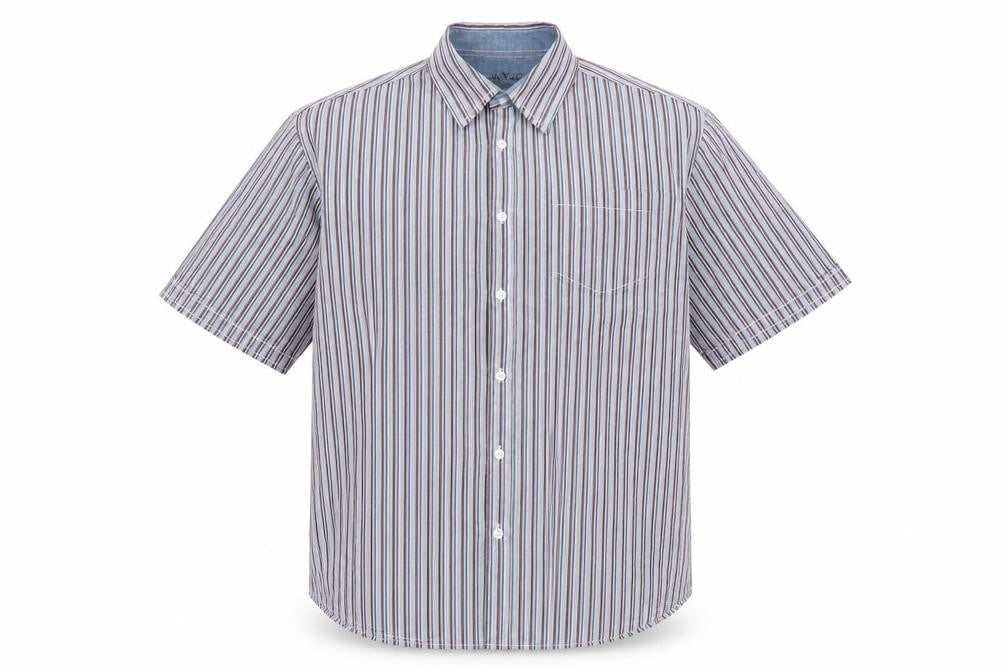 Oak valley Mens Multicoloured Striped Cotton Button-Up Size L Collared Button