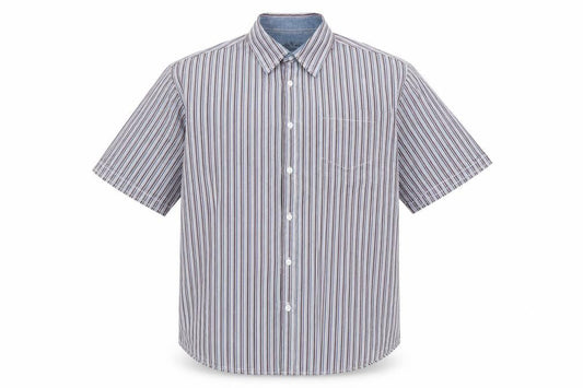 Oak valley Mens Multicoloured Striped Cotton Button-Up Size L Collared Button