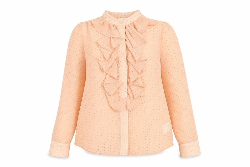 H&M Womens Pink Polka Dot Polyester Basic Button-Up Size 8 Collared