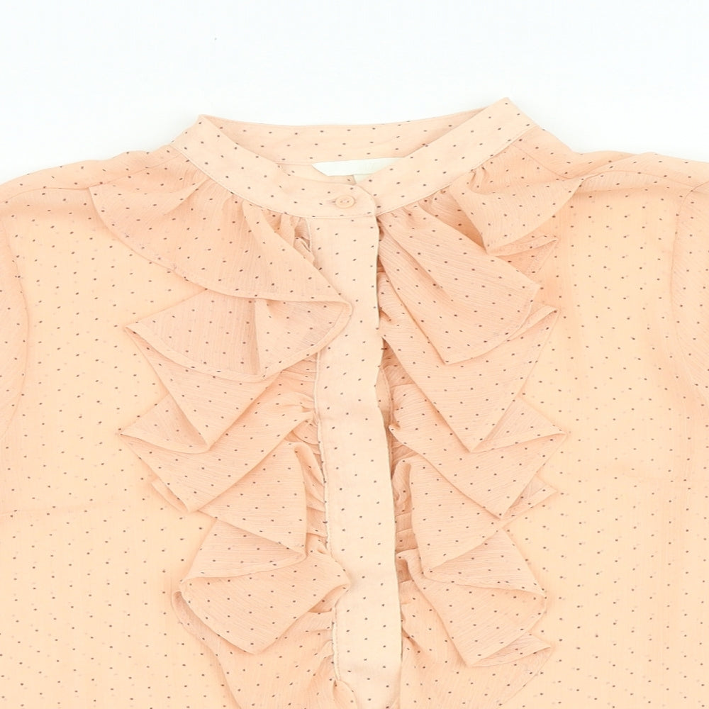 H&M Womens Pink Polka Dot Polyester Basic Button-Up Size 8 Collared