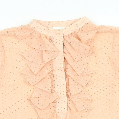 H&M Womens Pink Polka Dot Polyester Basic Button-Up Size 8 Collared