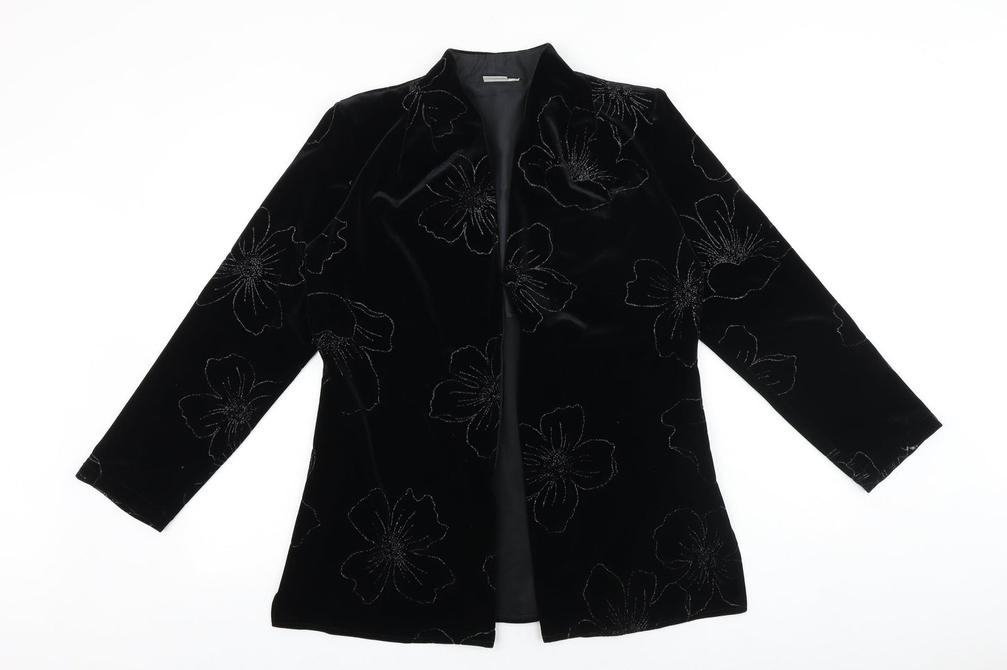 Scott&Taylor Womens Black Geometric Jacket Blazer Size 14 Button - Flower