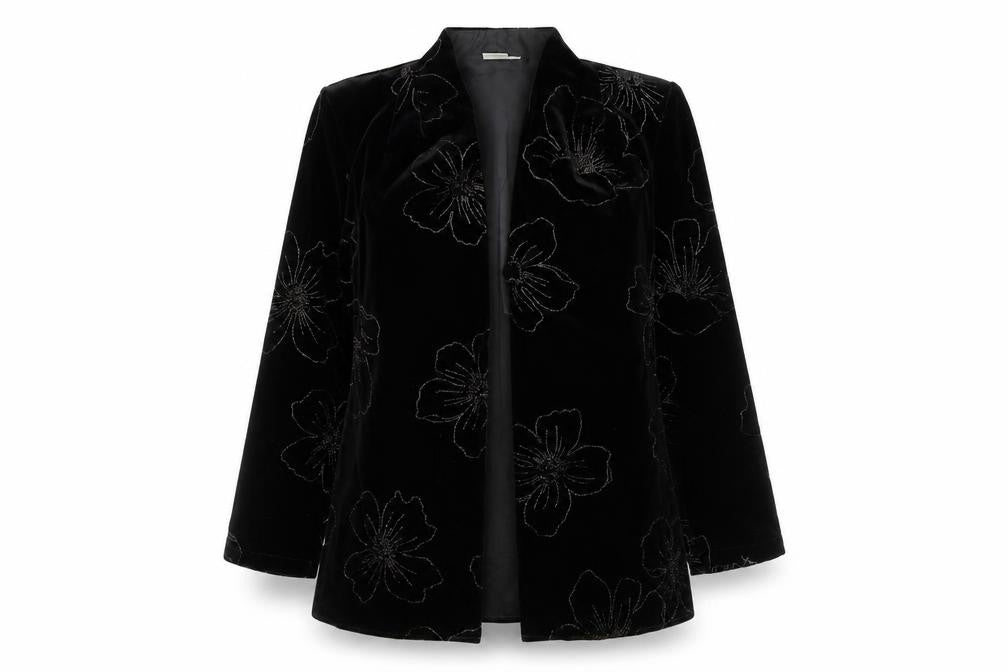Scott&Taylor Womens Black Geometric Jacket Blazer Size 14 Button - Flower