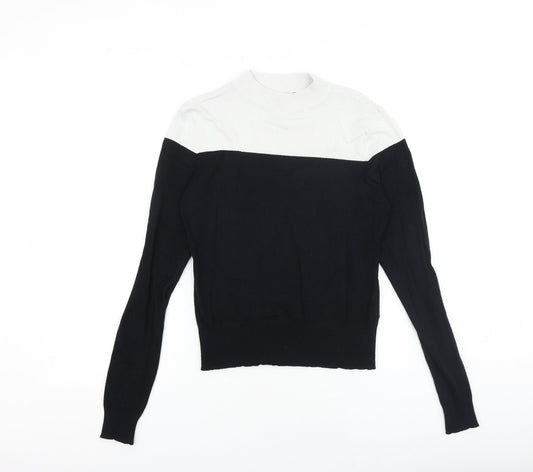 New Look Womens Black Mock Neck Striped Viscose Pullover Jumper Size 12