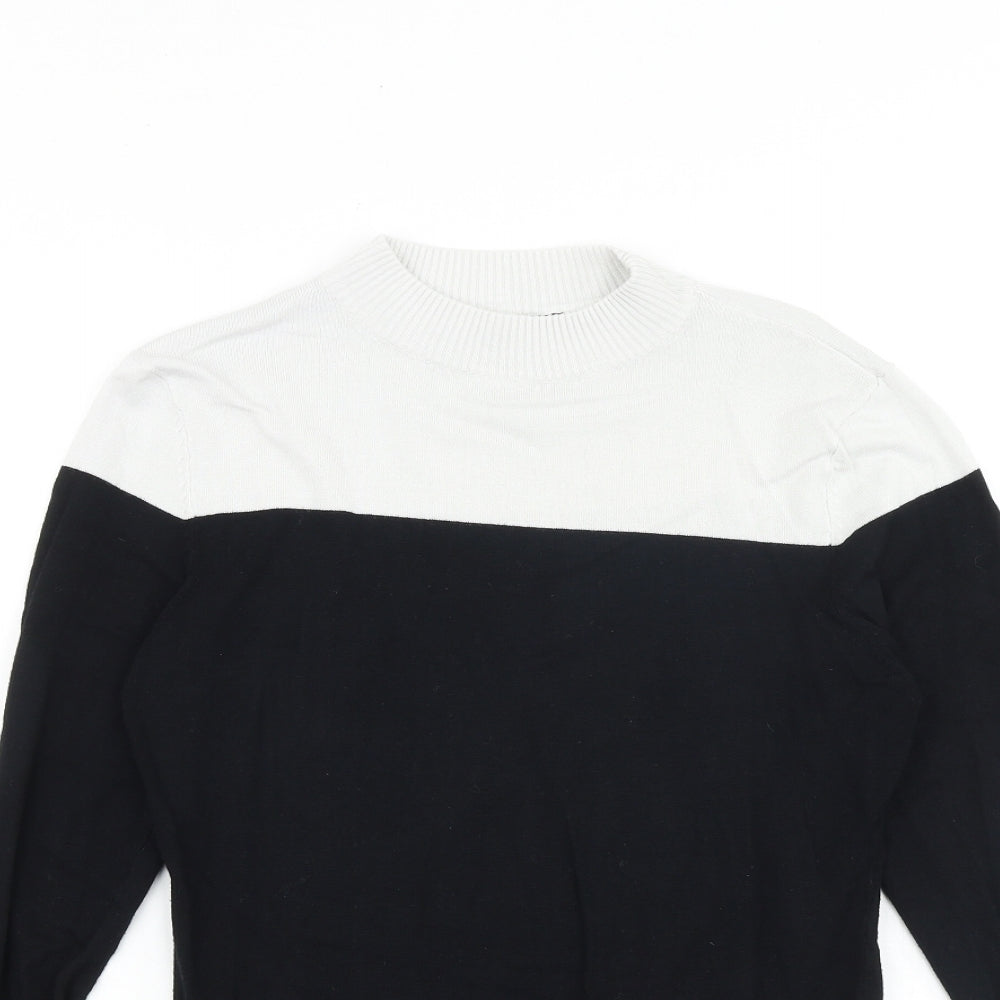 New Look Womens Black Mock Neck Striped Viscose Pullover Jumper Size 12