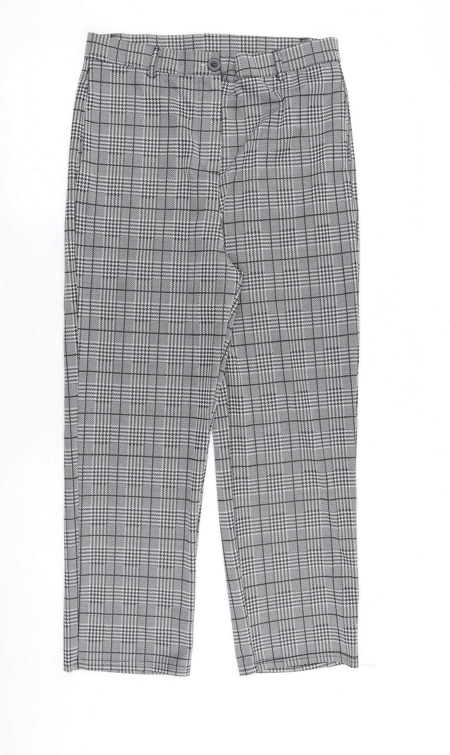Preworn Womens Black Plaid Cotton Trousers Size L Regular Zip