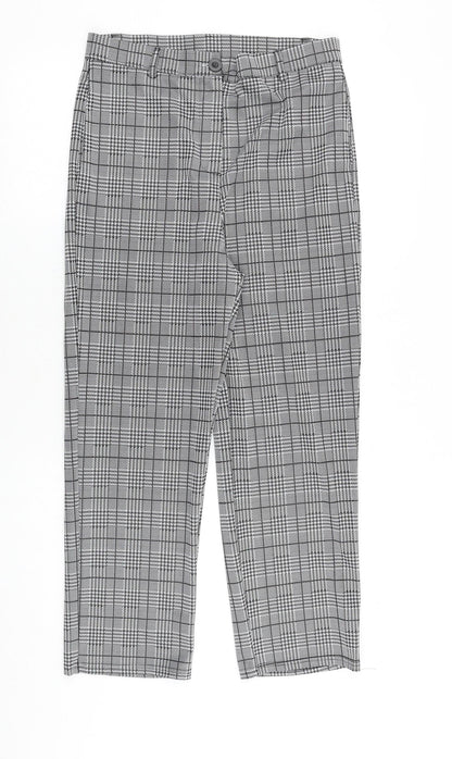 Preworn Womens Black Plaid Cotton Trousers Size L Regular Zip
