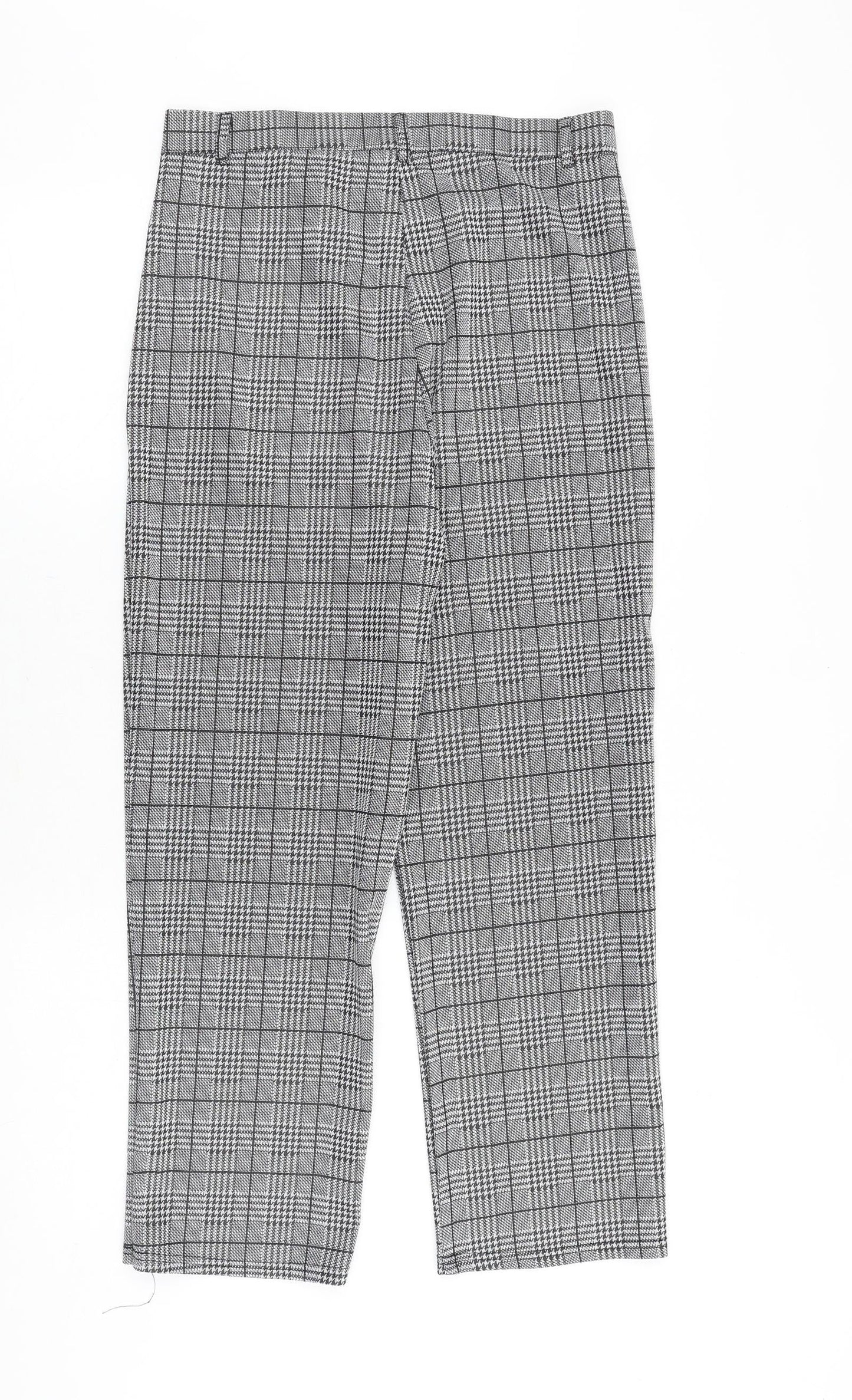 Preworn Womens Black Plaid Cotton Trousers Size L Regular Zip