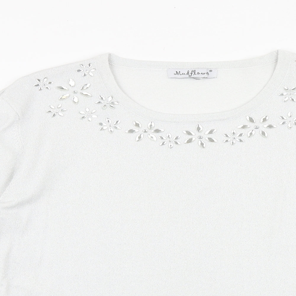 Mudflower Womens Silver Round Neck Viscose Pullover Jumper Size L