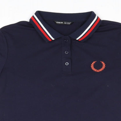 SHEIN Boys Blue Polyester Pullover Polo Size M Collared Button - Contrasting Trim