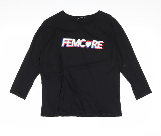 Stradivarius Womens Black 100% Cotton Basic T-Shirt Size L Round Neck - FemCore