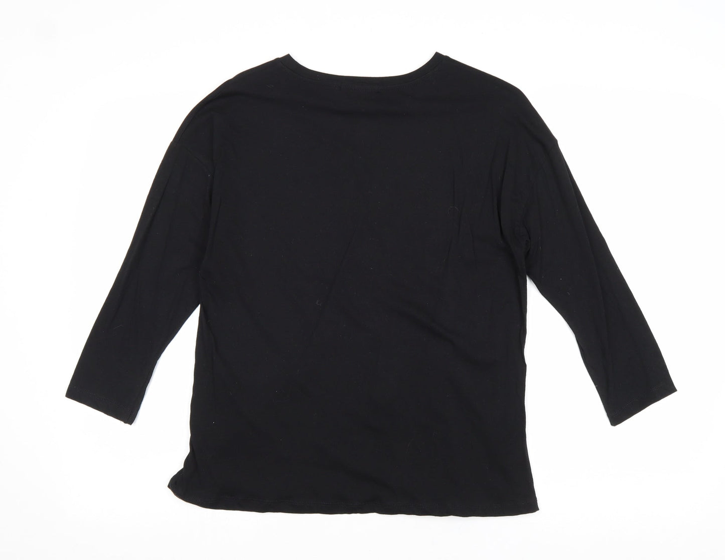 Stradivarius Womens Black 100% Cotton Basic T-Shirt Size L Round Neck - FemCore