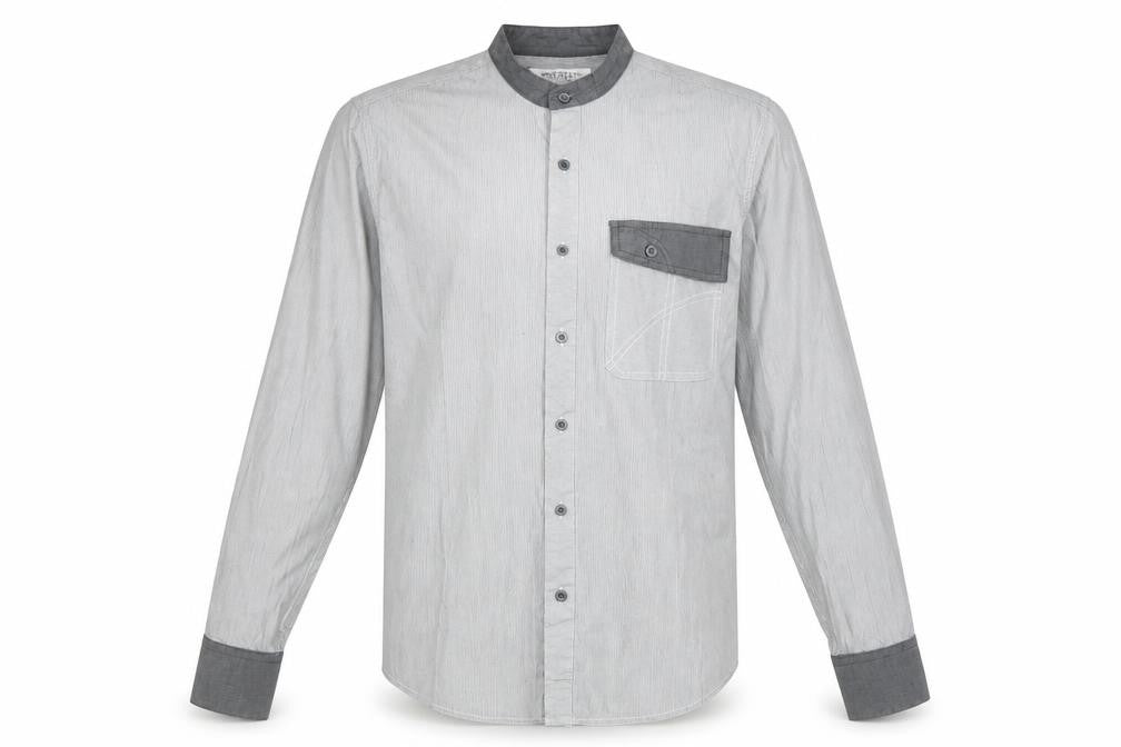 Henleys Mens Grey Cotton Button-Up Size M Round Neck Button