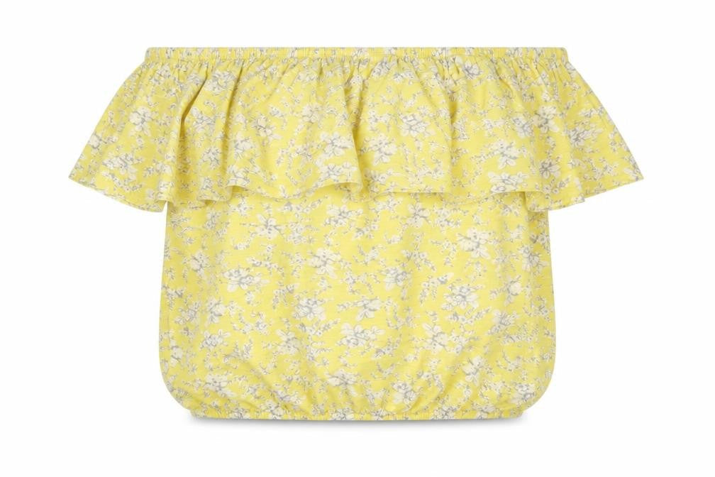 NEXT Womens Yellow Floral 100% Cotton Basic Blouse Size 14 Off the Shoulder
