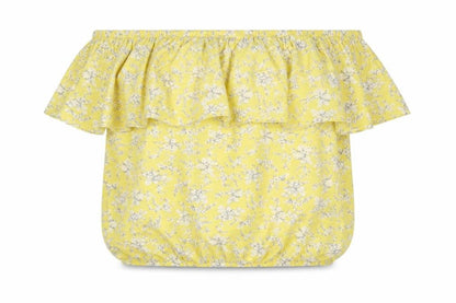 Next Womens Yellow Floral 100% Cotton Basic Blouse Size 14 Off the Shoulder
