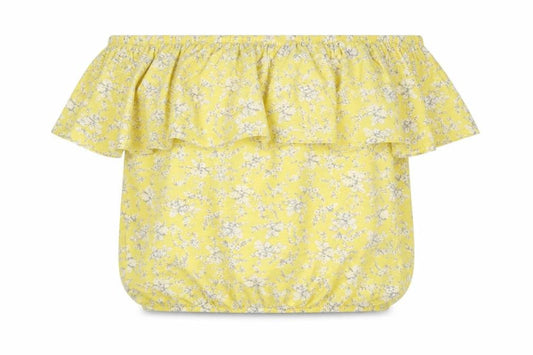 Next Womens Yellow Floral 100% Cotton Basic Blouse Size 14 Off the Shoulder