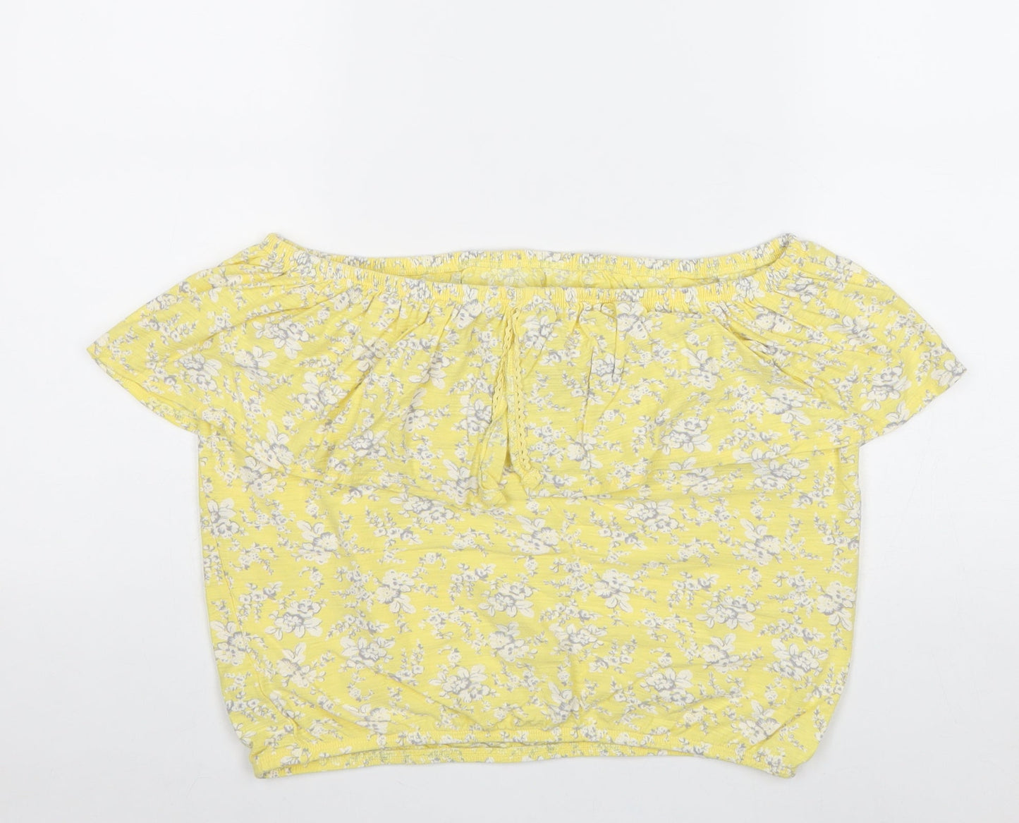 NEXT Womens Yellow Floral 100% Cotton Basic Blouse Size 14 Off the Shoulder