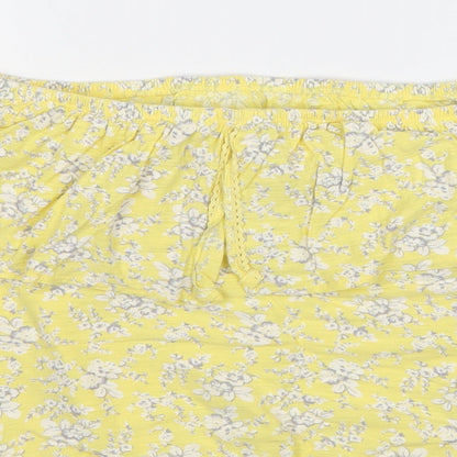 Next Womens Yellow Floral 100% Cotton Basic Blouse Size 14 Off the Shoulder