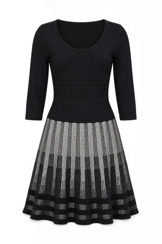 Max Studio Womens Black Geometric Cotton Skater Dress Size M Scoop Neck Pullover