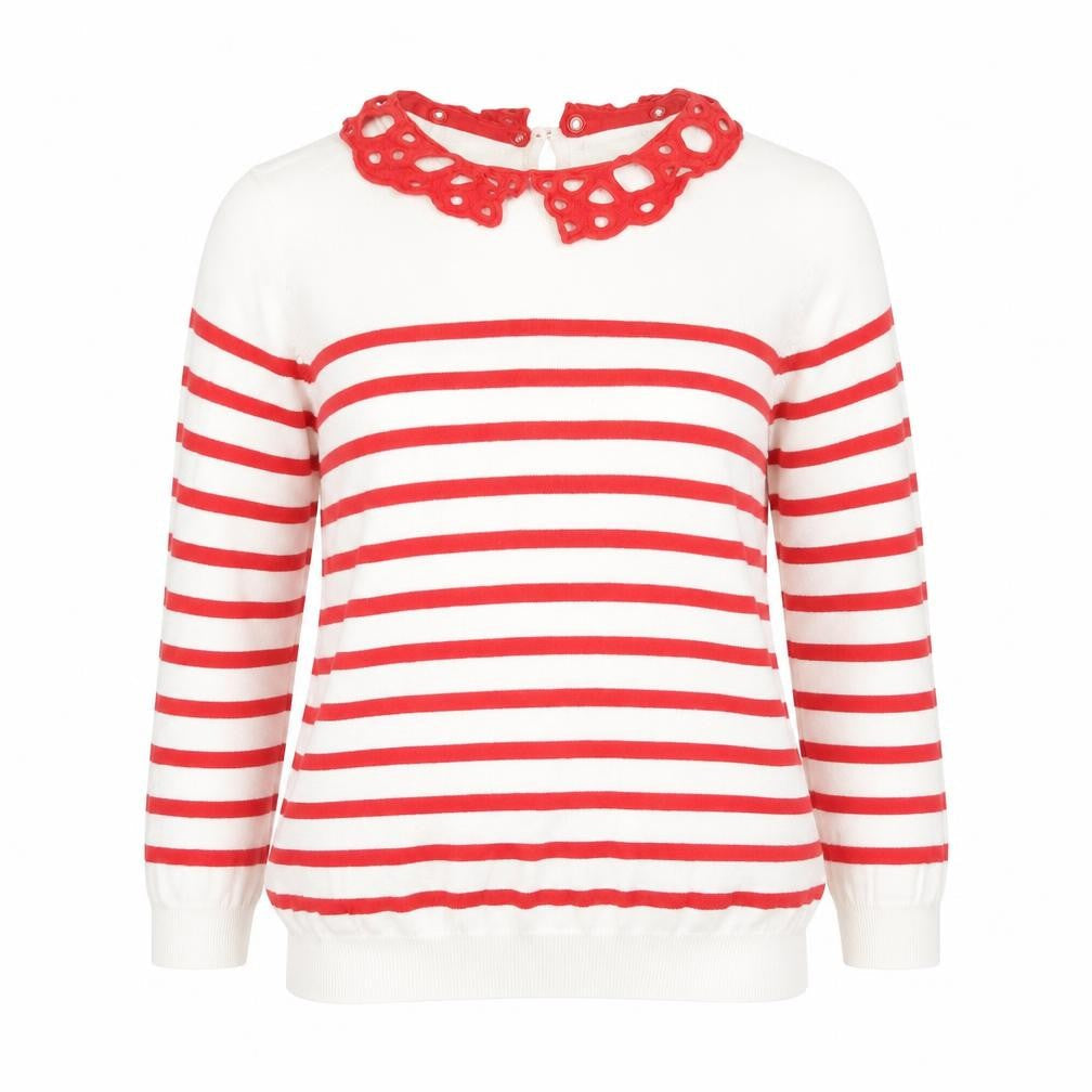 George Womens Red Collared Striped 100% Cotton Pullover Jumper Size 12