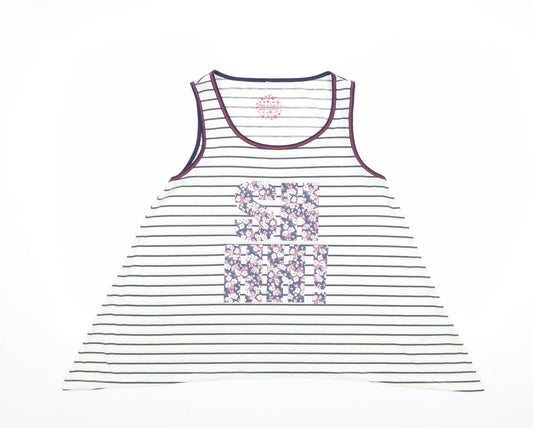 Debenhams Womens Ivory Striped Polyester Basic Tank Size 14 Round Neck - SHHH!