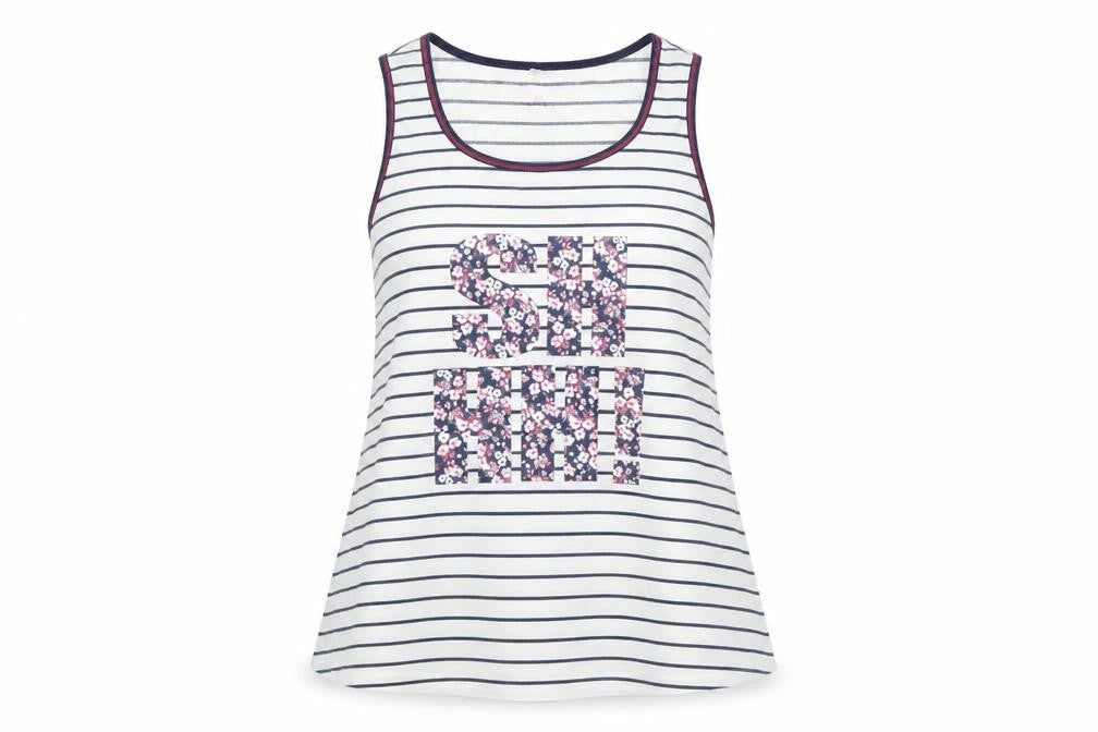 Debenhams Womens Ivory Striped Polyester Basic Tank Size 14 Round Neck - SHHH!