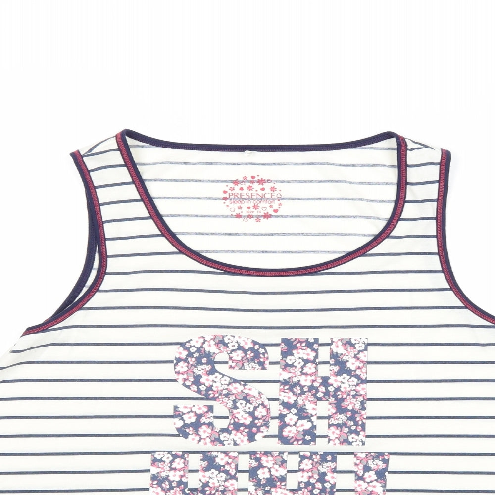 Debenhams Womens Ivory Striped Polyester Basic Tank Size 14 Round Neck - SHHH!