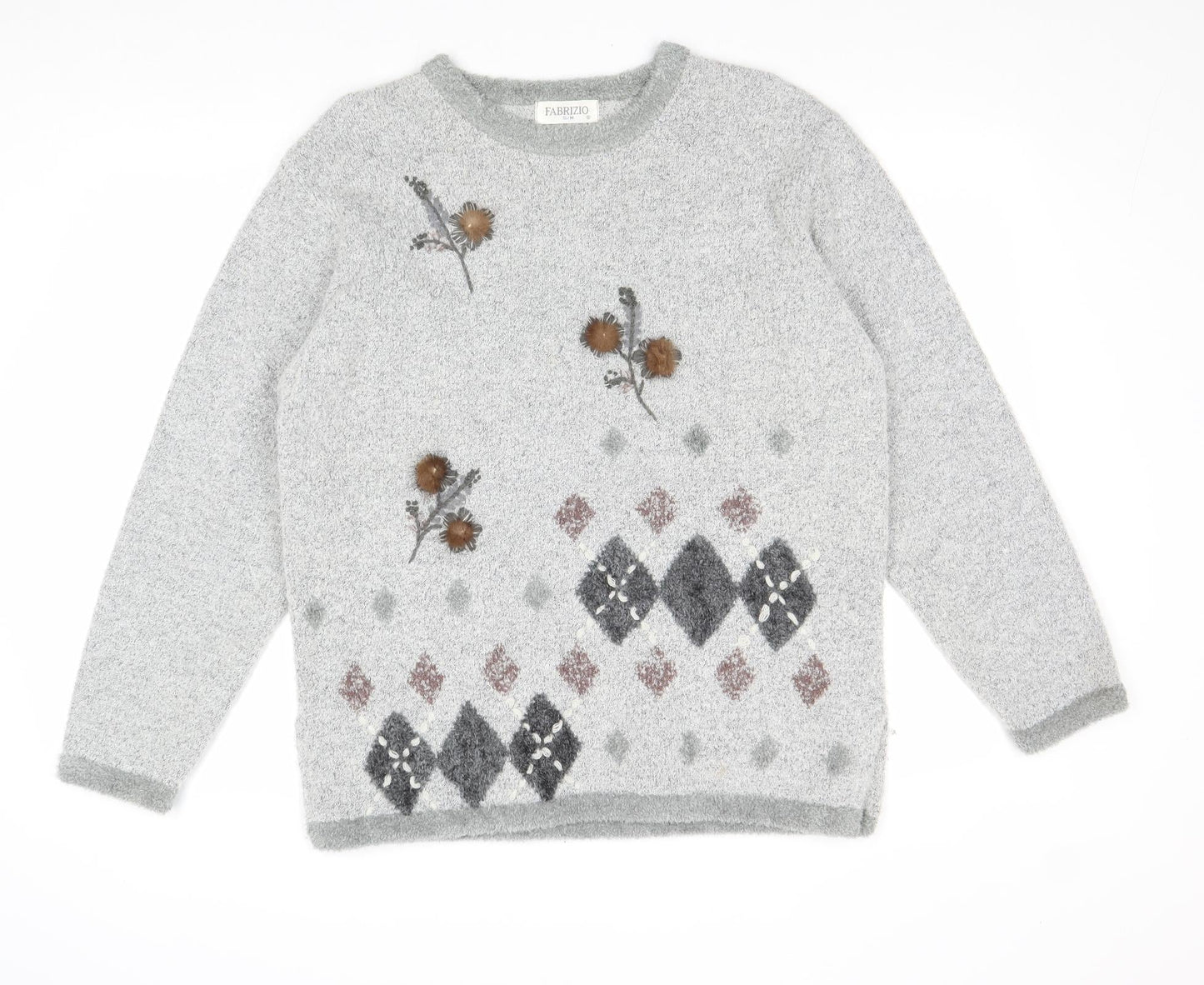 Fabrizo Womens Grey Boat Neck Acrylic Pullover Jumper Size S