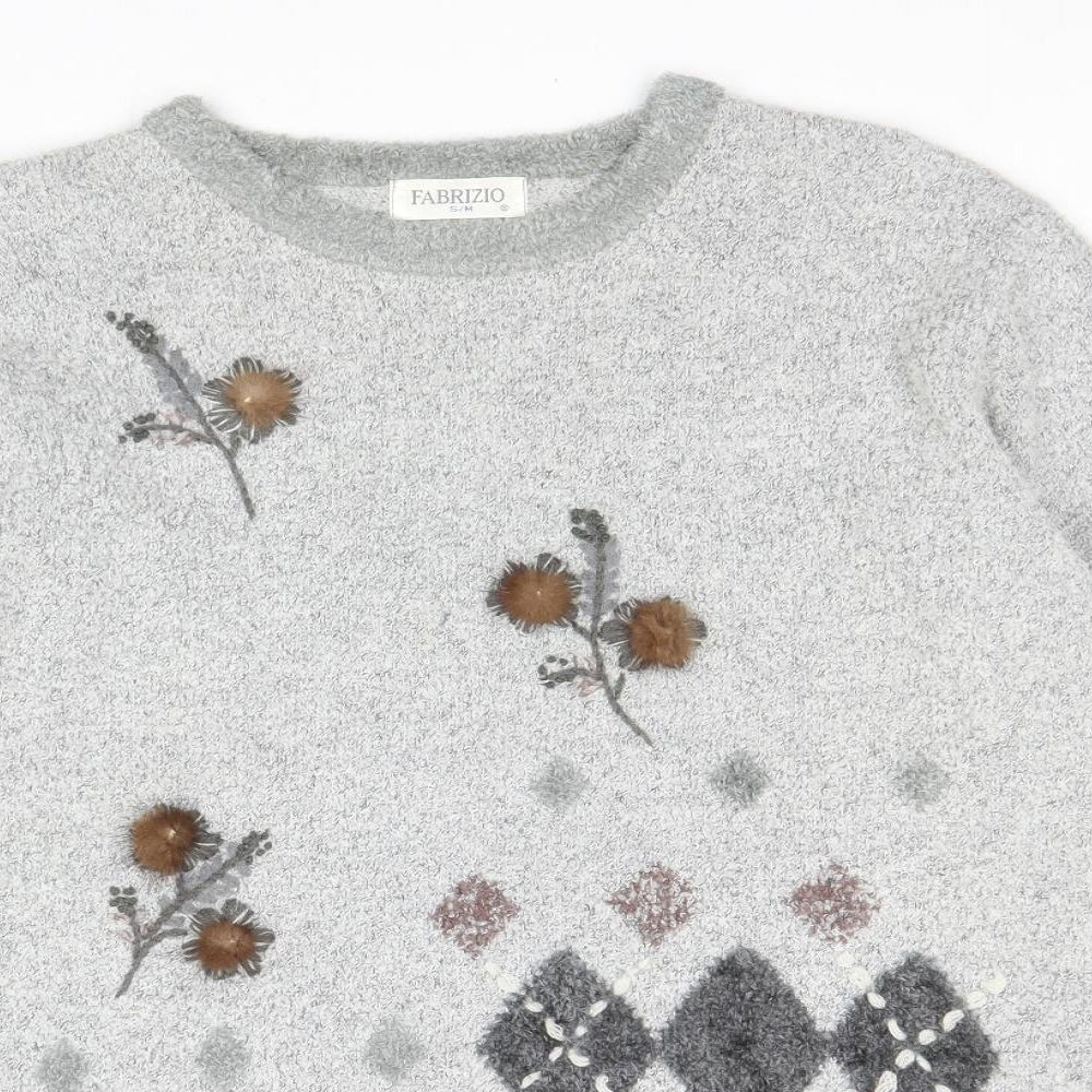 Fabrizo Womens Grey Boat Neck Acrylic Pullover Jumper Size S