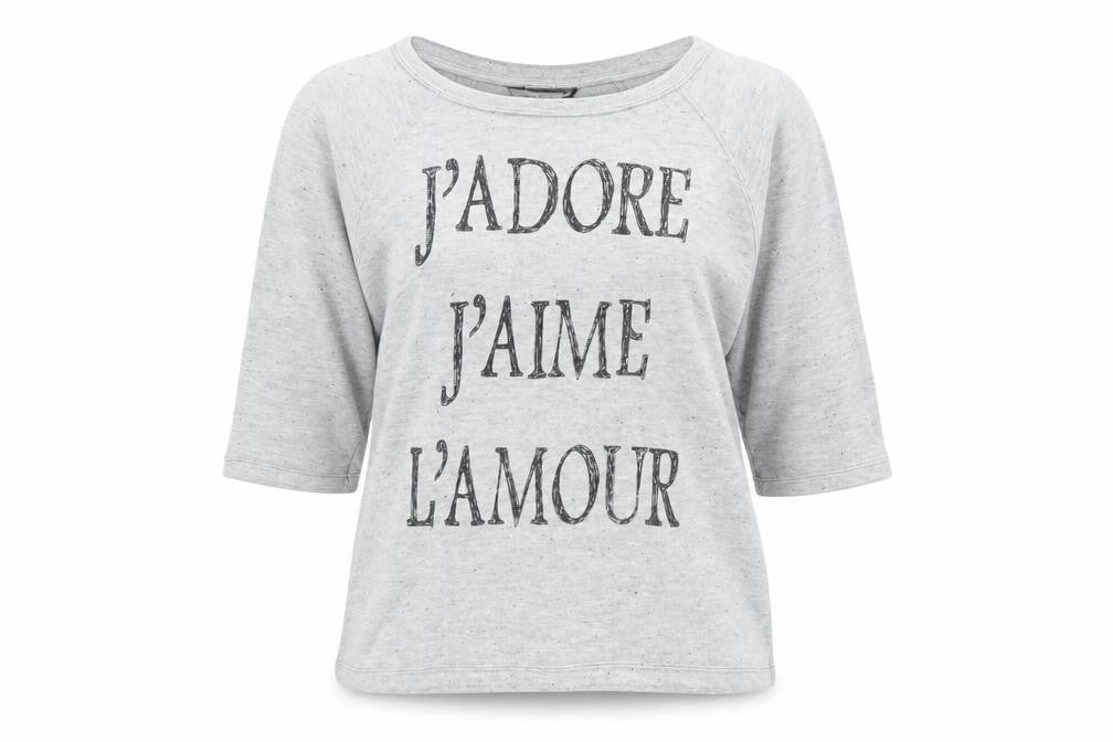 Internacionale Womens Grey Polyester Pullover Sweatshirt Size 12 Pullover - J'Adore J'Aime L'Amour