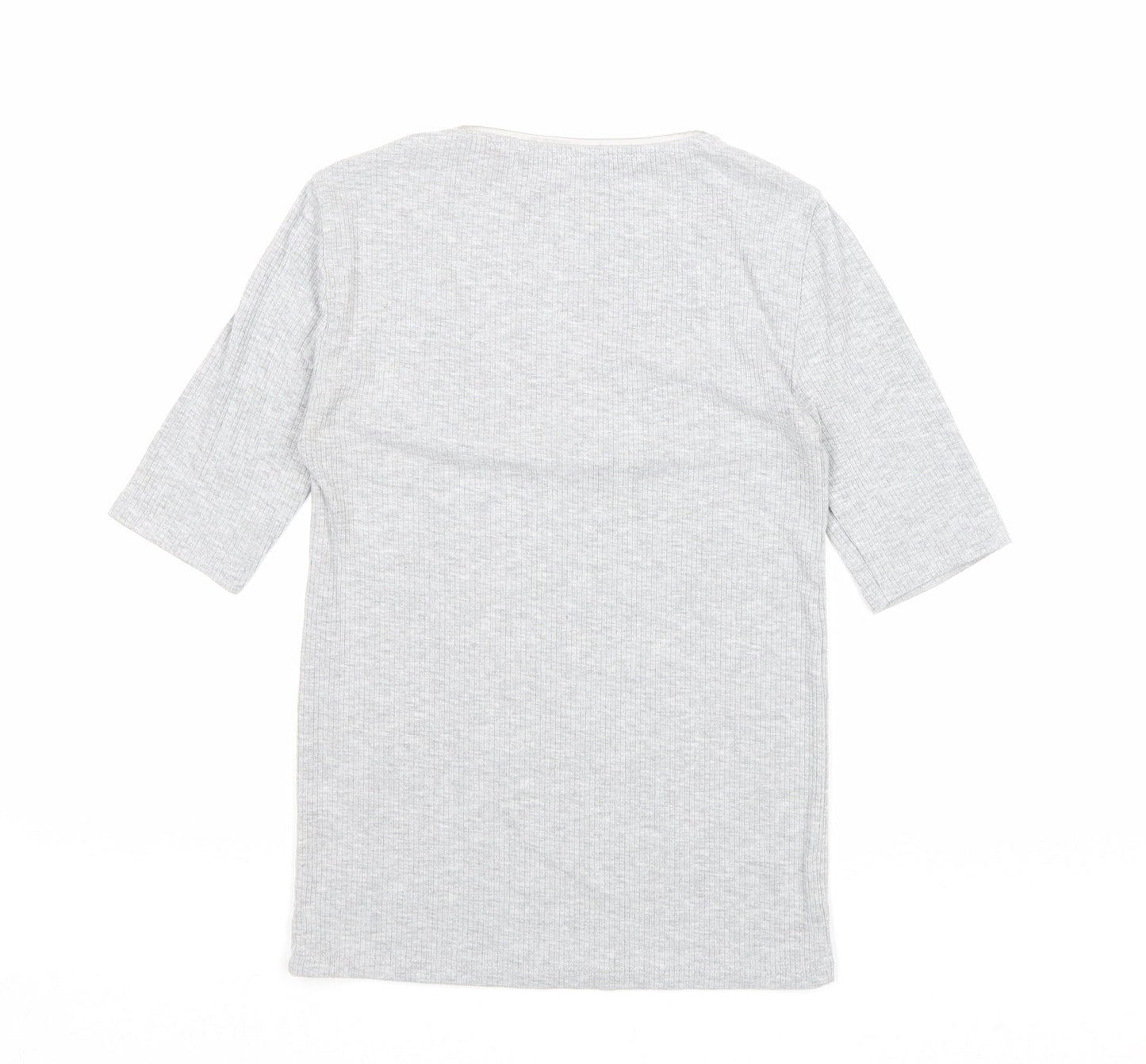 Stradivarius Womens Grey Polyester Basic T-Shirt Size S V-Neck