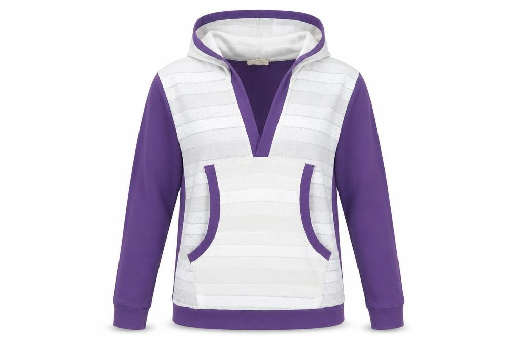 Fuel Womens Purple Striped Polyester Pullover Hoodie Size L Pullover