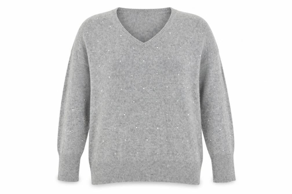 TU Womens Grey V-Neck Acrylic Pullover Jumper Size 12