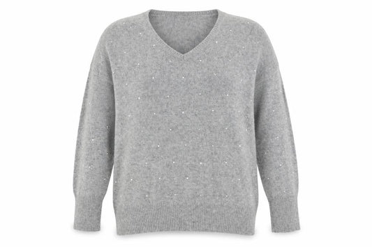 Tu Womens Grey V-Neck Acrylic Pullover Jumper Size 12
