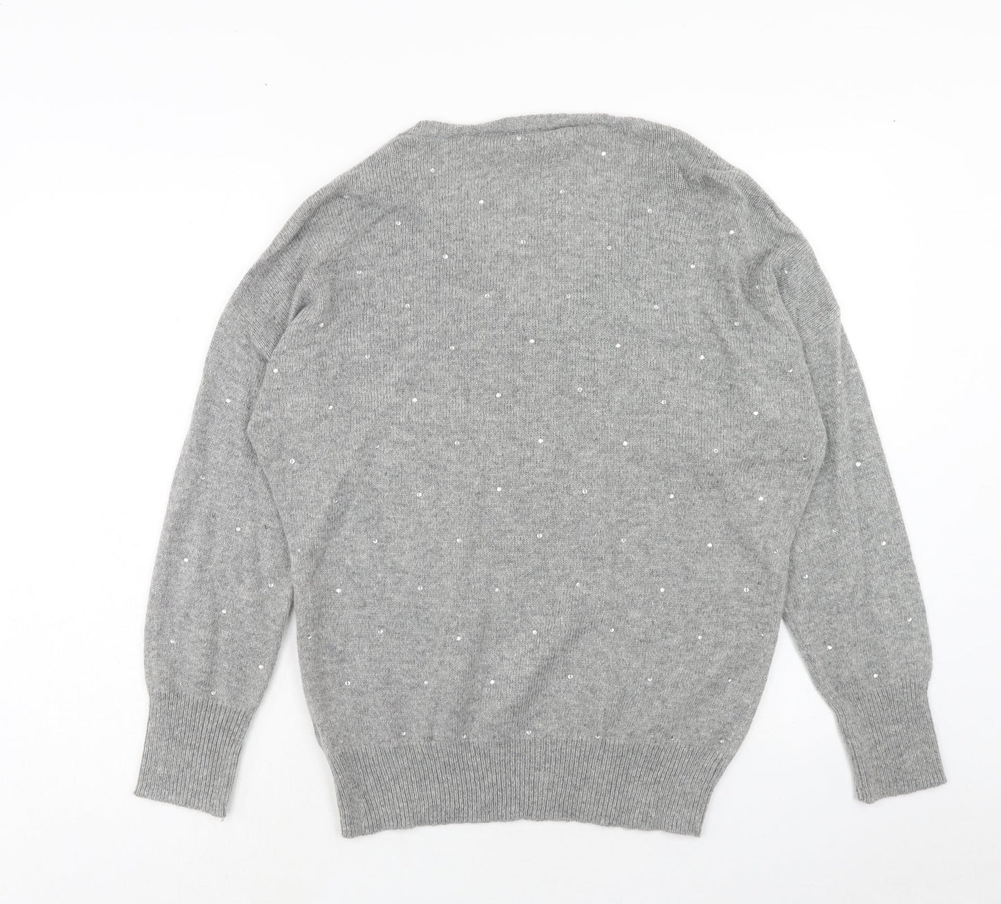 TU Womens Grey V-Neck Acrylic Pullover Jumper Size 12