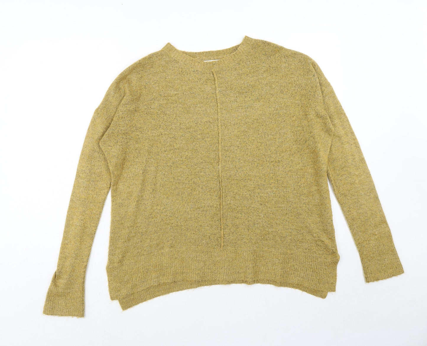 Papaya Womens Yellow Round Neck Geometric Acrylic Pullover Jumper Size M