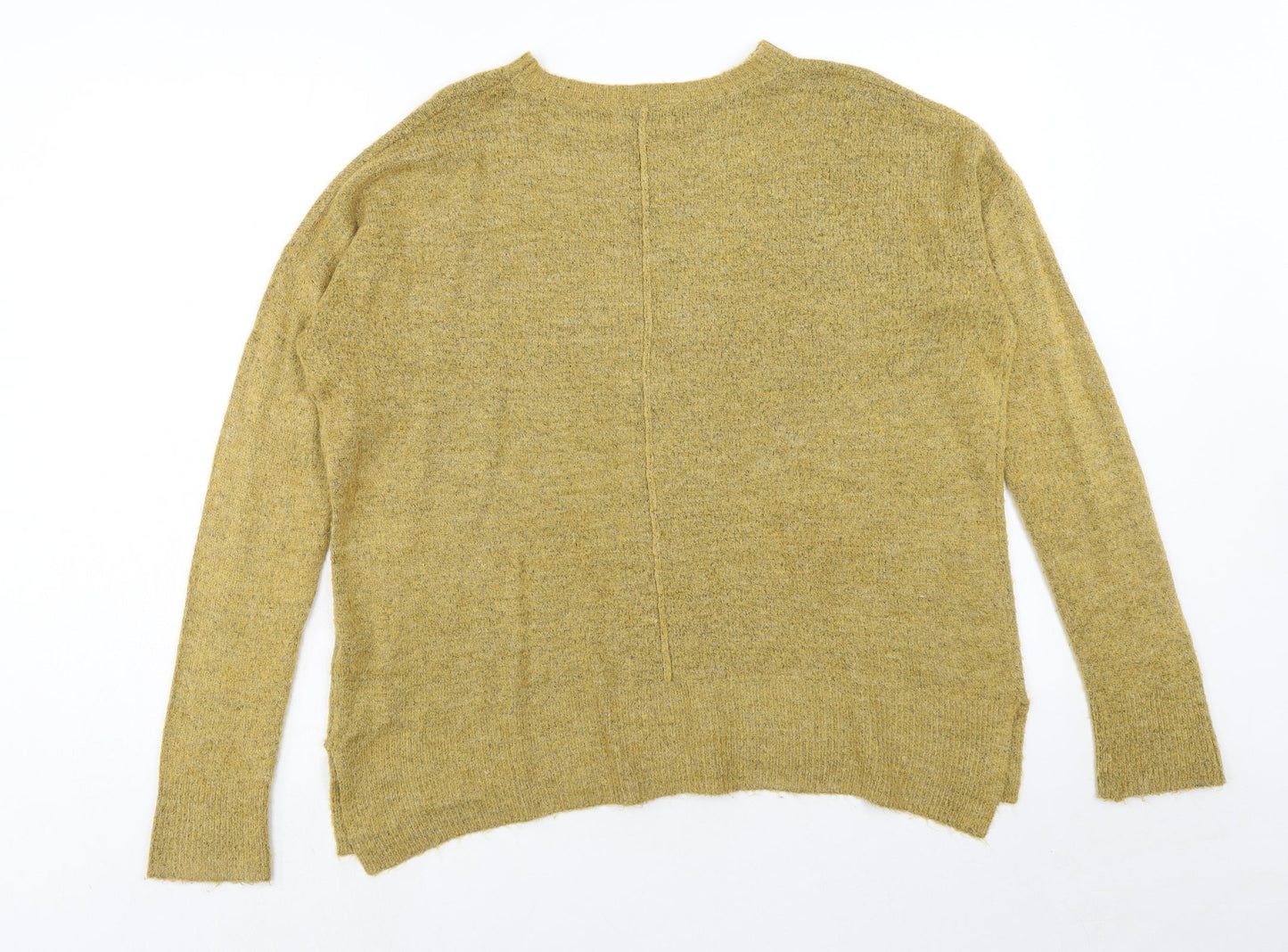 Papaya Womens Yellow Round Neck Geometric Acrylic Pullover Jumper Size M
