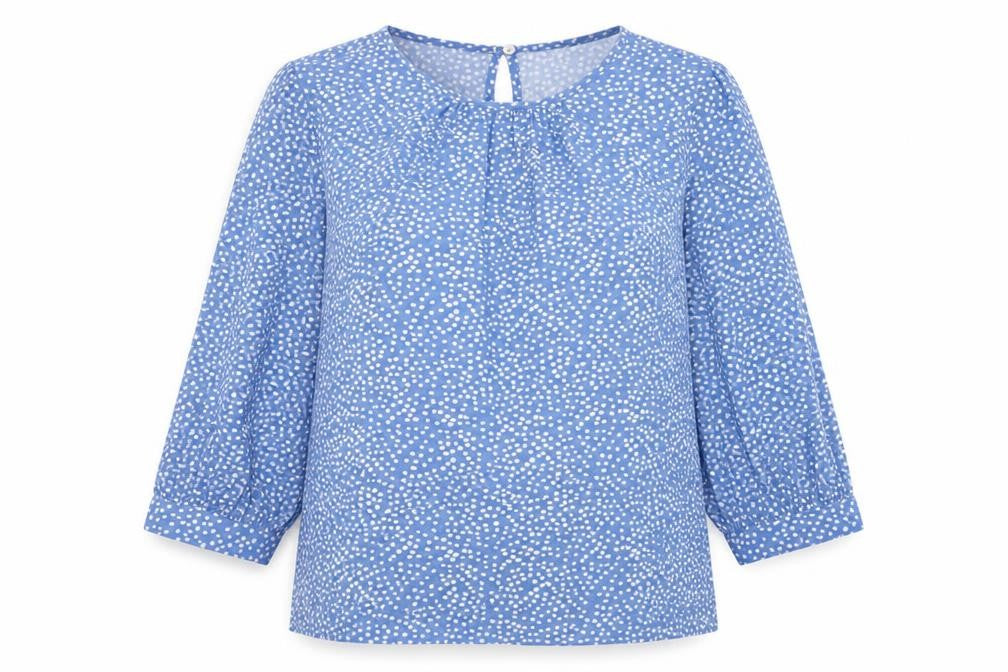 Very Womens Blue Geometric Viscose Basic Blouse Size 10 Boat Neck