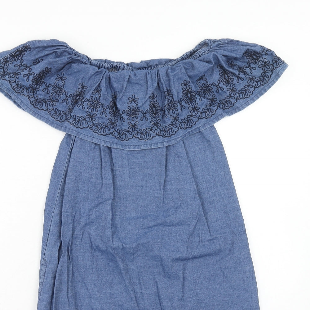 Denim & Co. Womens Blue Cotton A-Line Size 6 Boat Neck Pullover