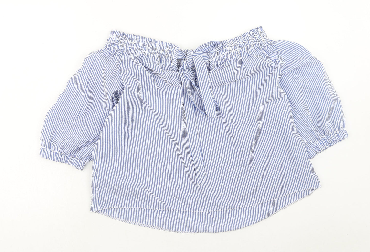 Atmosphere Womens Blue Striped Polyester Basic Blouse Size 14 Off the Shoulder