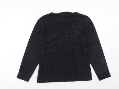 LA REINE Womens Black Boat Neck Nylon Pullover Jumper Size S